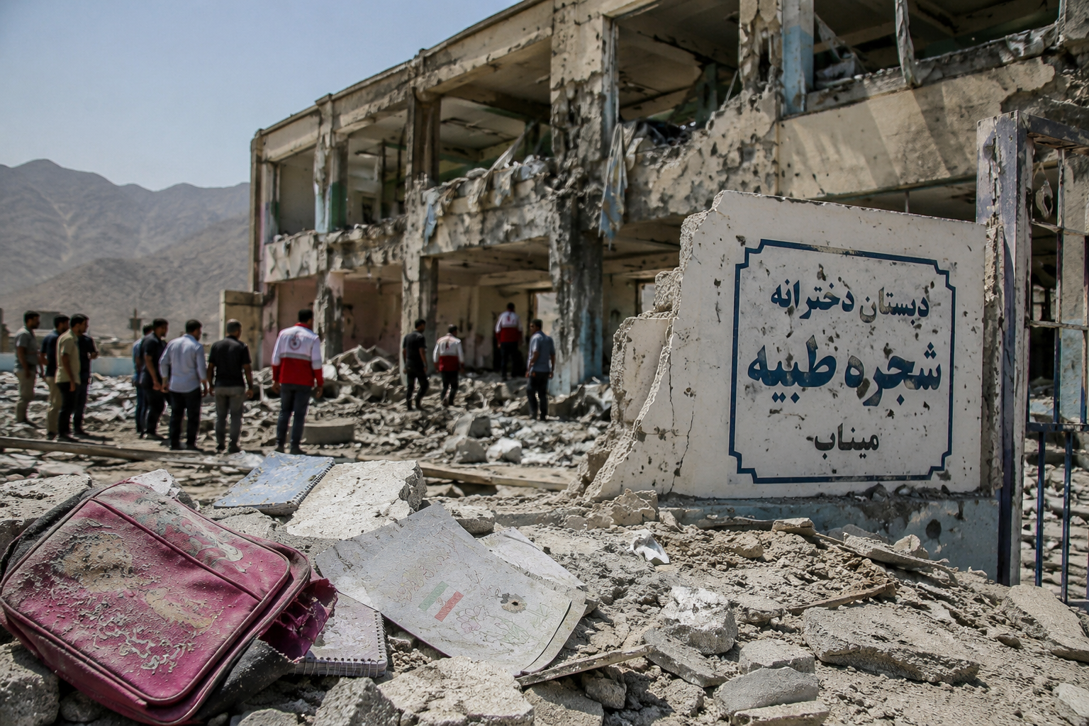 Aftermath of the missile strike on Shajareh Tayyebeh Elementary School in Minab, Iran